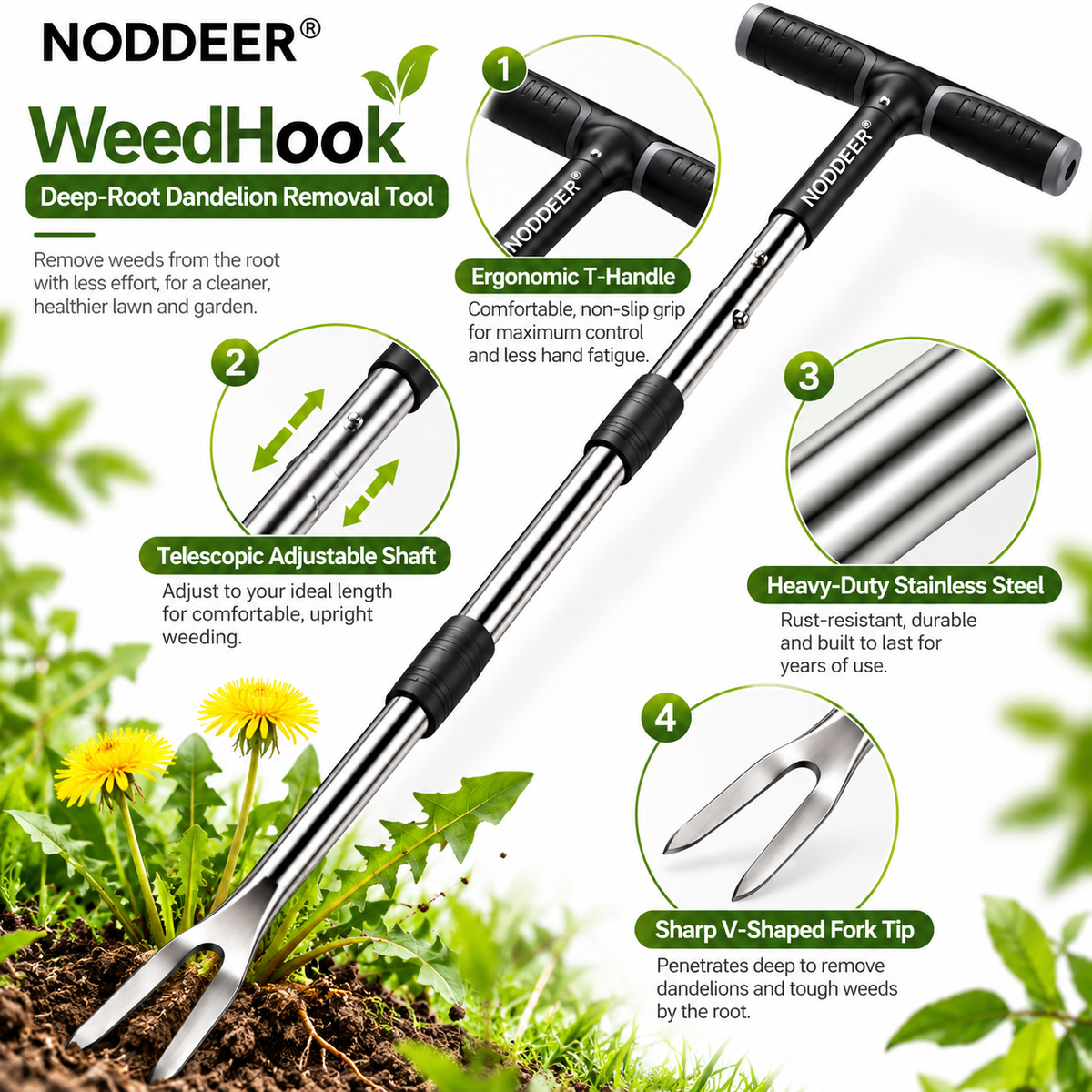 NODDEER® WeedHook Deep-Root Dandelion Removal Tool