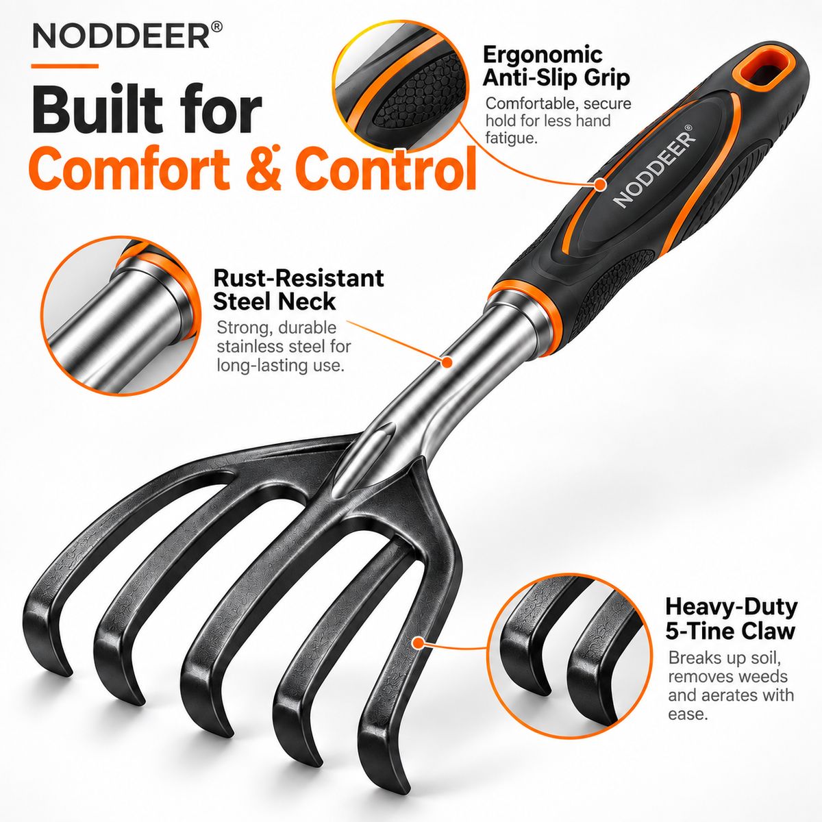 NODDEER® SoilClaw Handheld Garden Cultivator & Rake
