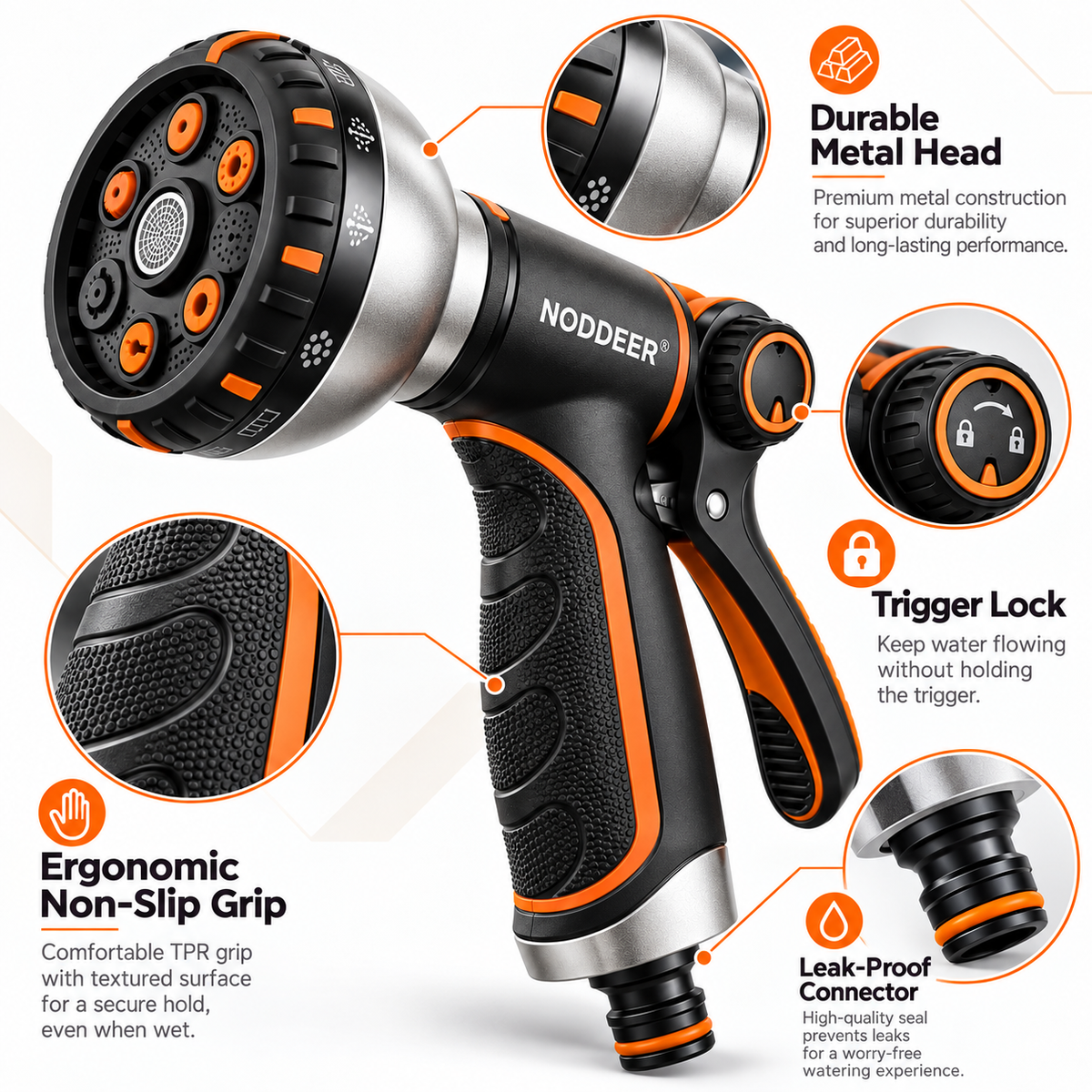 NODDEER® WaterJet Adjustable Garden Hose Spray Nozzle