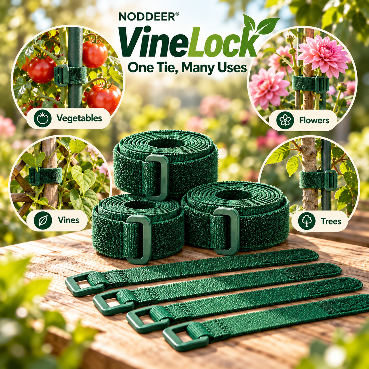 NODDEER® VineLock Reusable Plant Support & Garden Ties